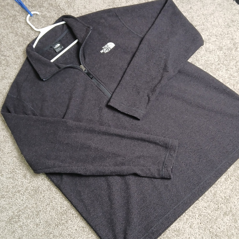 The North Face Mens XL 1/4 Zip Fleece Pullover Charcoal Gray Textured Knit Logo